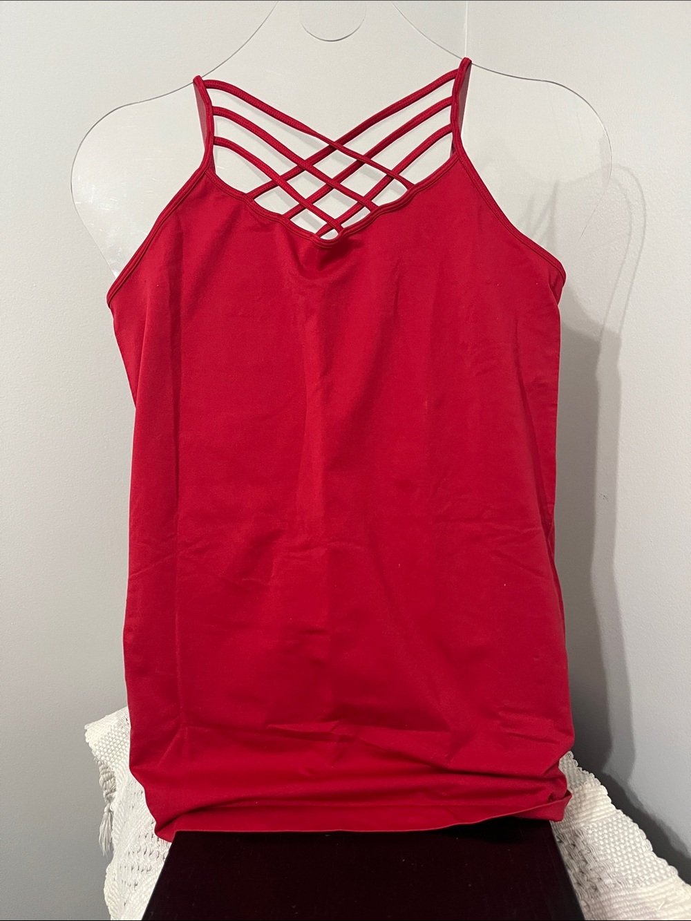 Red Strappy Women's Tank Top/cami Stylish Crisscross Detail